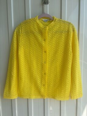 Yellow Lace-Texture Button Cardigan